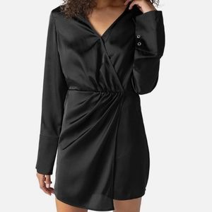 Sanctuary Womens Mini V-Neck Collar Wrap Dress Black size 10